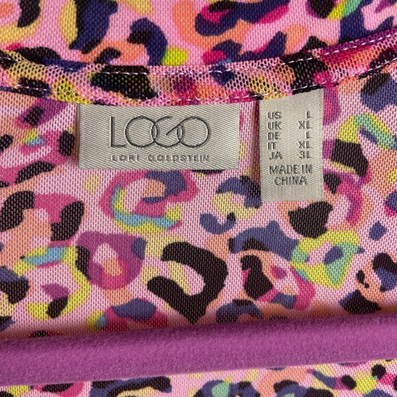 Logo by Lori Goldstein Size L Mesh Animal Print Open Front Duster Cardigan Pink - Picture 4 of 7